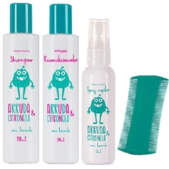 Kit Shampoo + Recondicionador + Spray + Pente Fino Arruda e Citronela Abelha Rainha