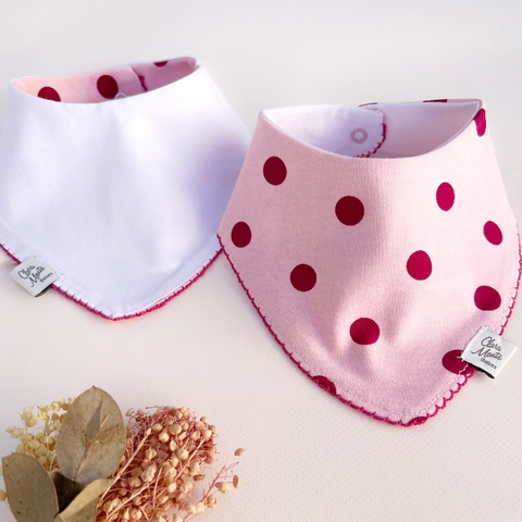 Bandana / Babero Reversible - Lunares rosa