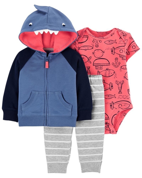 Kit com 3 peças (Casaquinho + Body + Calça) - Shark Little - Carter's