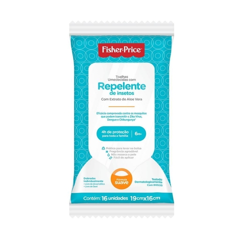 Toalhas com Repelente de Insetos Umedecidas - Fisher Price 16 Unidades