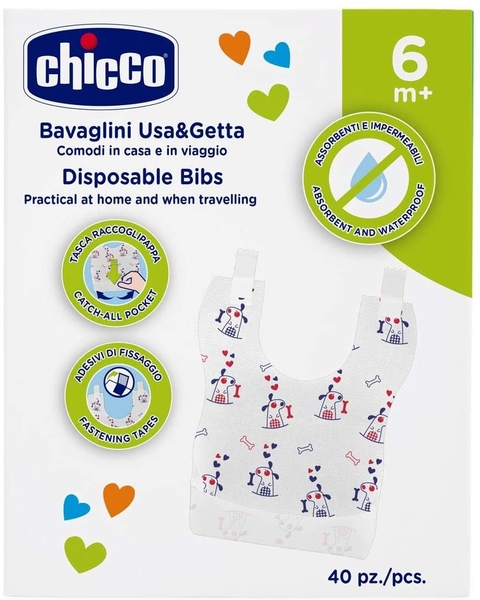 Babador descartável - 40 un, Chicco, Branco, 6+