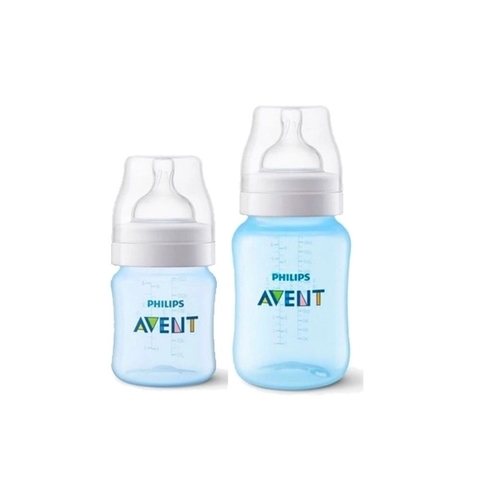 Kit com 2 Mamadeiras Anti-Colic Classic 125 e 260ml + 1 Bico Extra - Philips Avent (ROSA, AZUL ou TRANSPARENTE) - BABY IMPORTAÇÃO