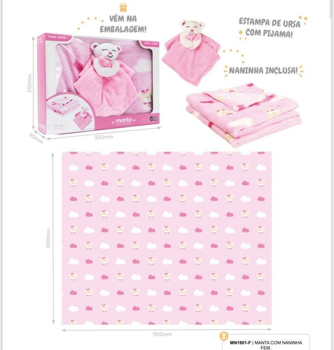 Kit Manta com Naninha Baby Antialérgica (Azul/Rosa), Unik