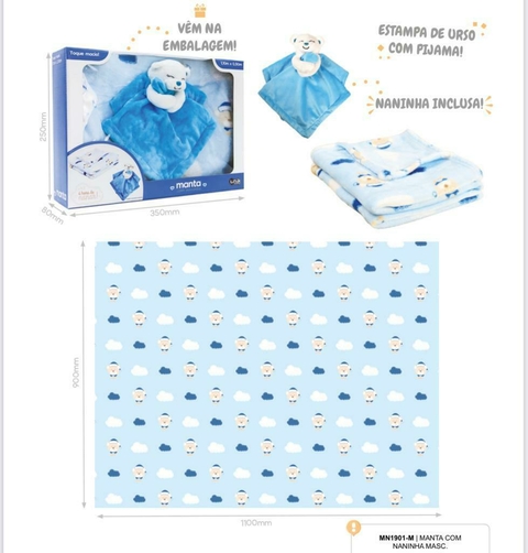 Kit Manta com Naninha Baby Antialérgica (Azul/Rosa), Unik - comprar online