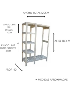 Ropero Vestidor Pino 120x175x40 con Barral de madera en internet