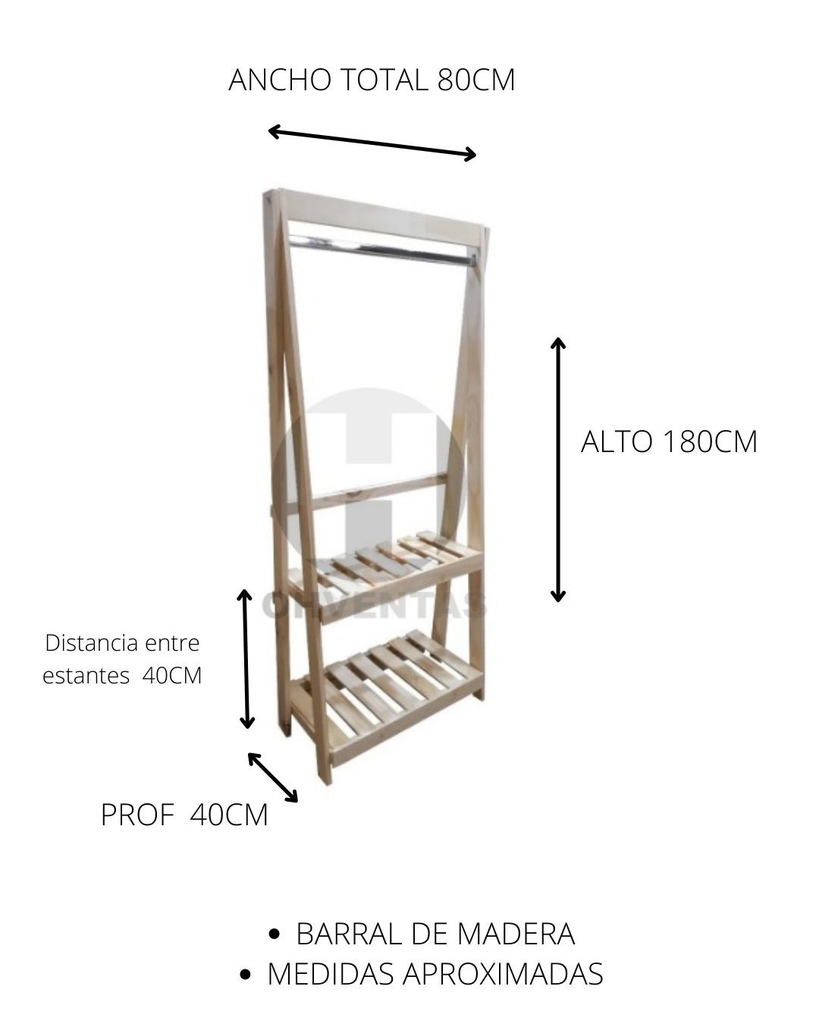 Perchero 80 cm plegable pino vestidor ropero deck estante