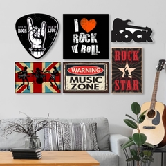 Kit 6 Placas Decorativas Música I Love Rock