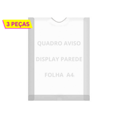 Kit 3 Displays Parede Folha A4 Petg Cristal Quadro Aviso