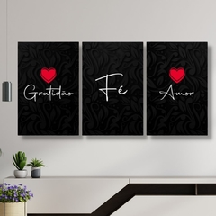 Kit 3 Placas Decorativas Frase Gratidão Fé Amor