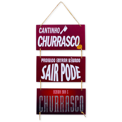 PLACA FRASE CHURRASCO C/ CORDA 60x25 cm
