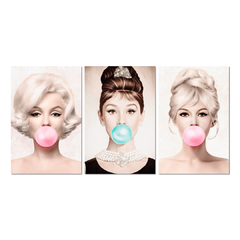 Kit 3 Placas Decorativas Marilyn Audrey Brigitte - comprar online