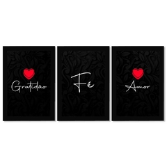 Kit 3 Placas Decorativas Frase Gratidão Fé Amor - comprar online