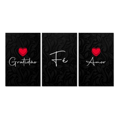 Kit 3 Placas Decorativas Frase Gratidão Fé Amor - Art Print Decorações