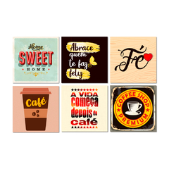 Kit 6 Placas Decorativas Frases Home Café Fé 20x20 cm Mdf - comprar online