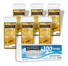 Imagen de Cera Depilatoria Depimiel Pack 6 Roll On + 100 Bandas Papel