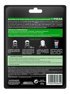 Mascarilla Matificante Tela Garnier Pure Carbon Detox - comprar online