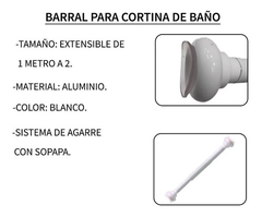 Barral Cortina De Baño Aluminio Eliplast Largo 1 A 2m Blanco en internet