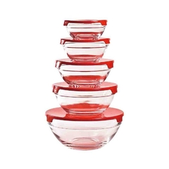 Set 5 Bowls Vidrio Tapa Plastica Carol Apilable Microondas - tienda online