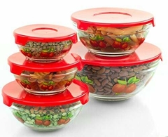 Set 5 Bowls Vidrio Tapa Plastica Carol Apilable Microondas - Tienda Ramona