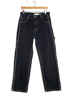 Pantalon Bershka T.28 Cargo Negro Costuras Blancas (83095)