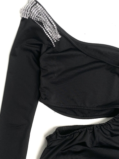 Vestido One Shoulder Strass Negro T.S (V1294) - comprar online