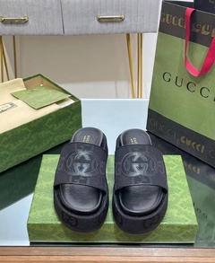 Sandália Plataforma Gucci Maxi GG Preta Italiana