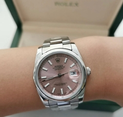 Relógio Rolex 36mm Prata com Fundo Rosa Italiana