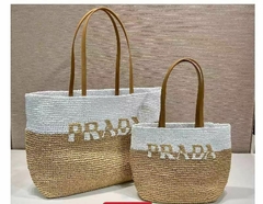 Bolsa Prada Ráfia Palha Média e Pequena Italiana