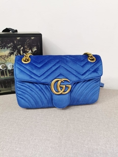 Bolsa GG Marmont Azul em veludo Italiana