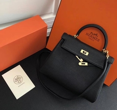 Bolsa Hermes Kelly 25 Togo Preta Dourada Italiana