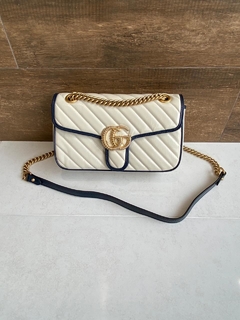 Bolsa Gucci Marmont GG Pequena Off White e Azul Italiana