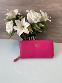 Carteira de Couro Saffiano Pink Italiana - Bolsas e Grife