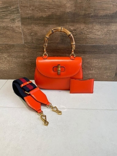 Bolsa Gucci Pequena com Alça de Bambu Laranja Italiana