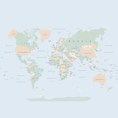 Painel de Parede Mapa Mundi Retrô Azul Retrô - Estampa Exclusiva! na internet