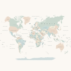 Painel de Parede Mapa Mundi Retrô Creme - Estampa Exclusiva! na internet
