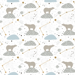 Papel de Parede Celulose Urso no Espaço Fundo Branco - Ilustrado por Marina Solodka