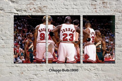 Cuadros - Tríptico Michael Jordan Scottie Pippen Dennis Rodman Chicago Bulls 1996 - comprar online