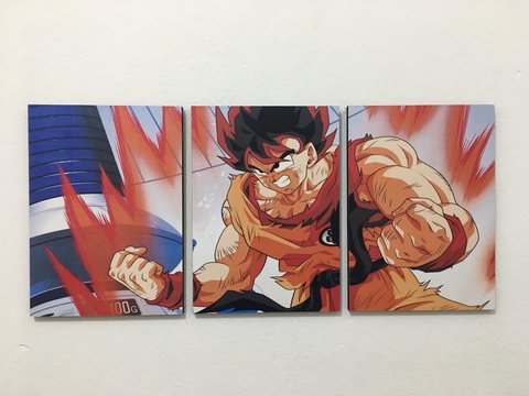 Cuadros - Tríptico Goku Kaioken entrenando en 100 G