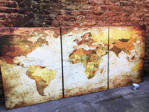 Cuadros - Triptico Mapamundi 2 GIGANTE (240 cm x 110 cm) - comprar online