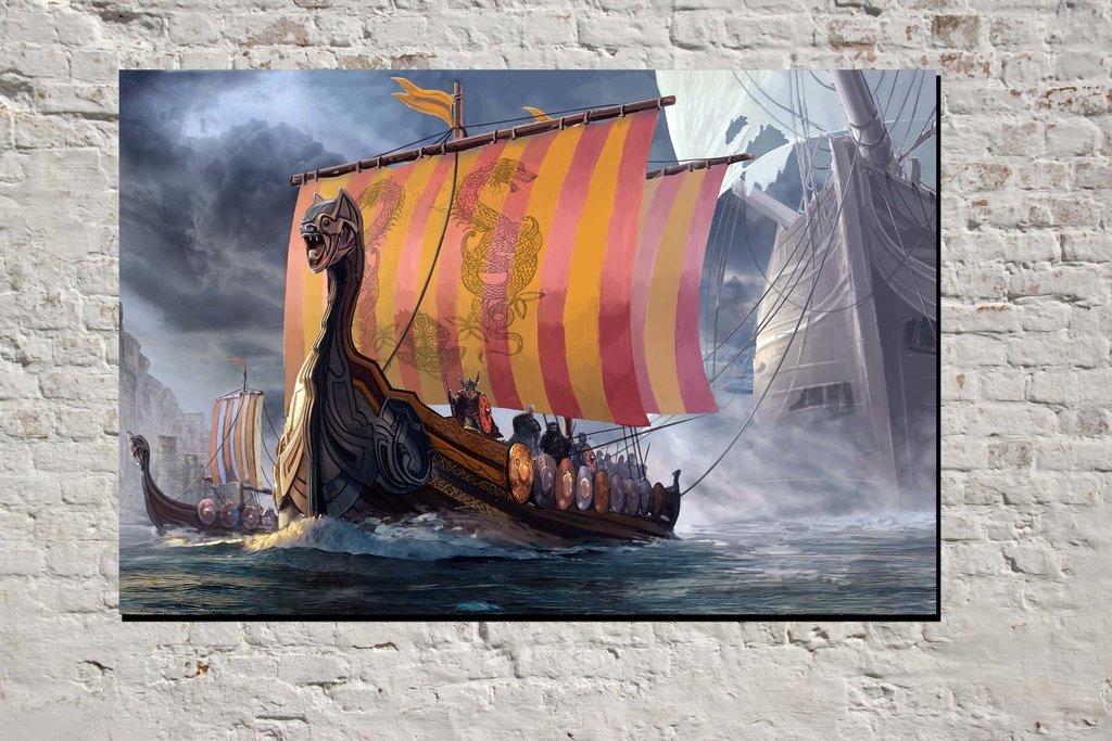 Cuadro Drakkar Vikingo con otra embarcación