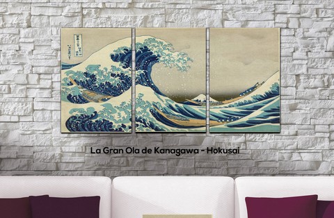 Cuadros - Tríptico La Gran Ola de Kanagawa - Hokusai - comprar online