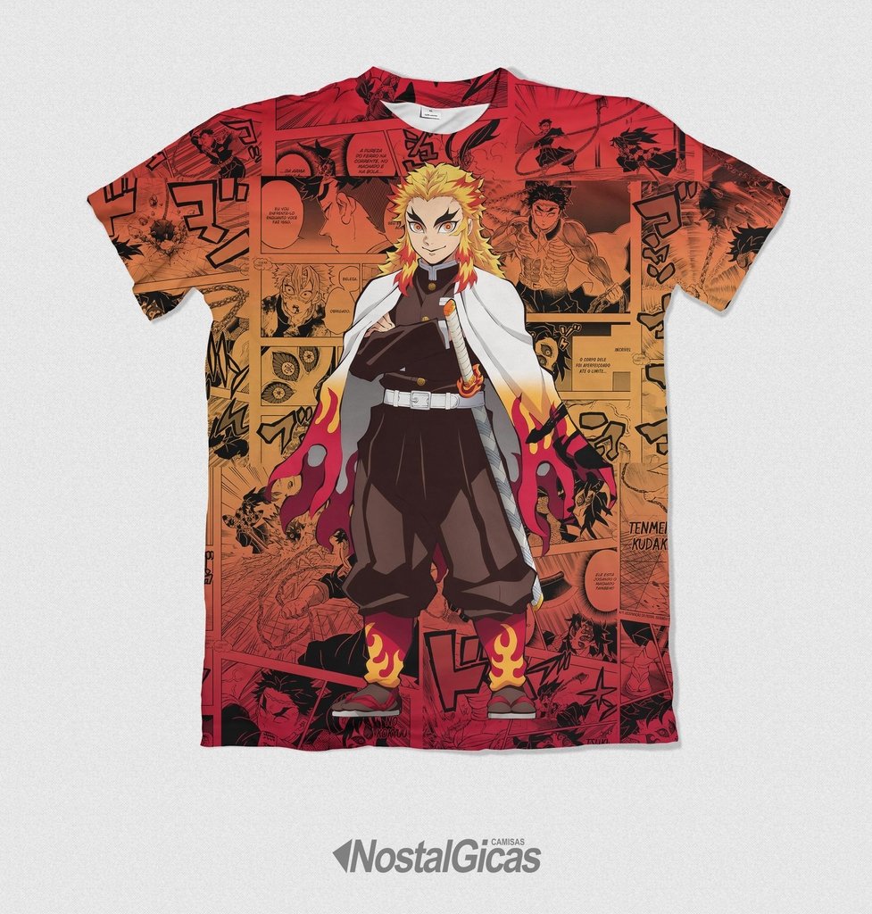 Camisa Camiseta Anime Kimetsu No Yaiba Hashira Fogo Rengoku