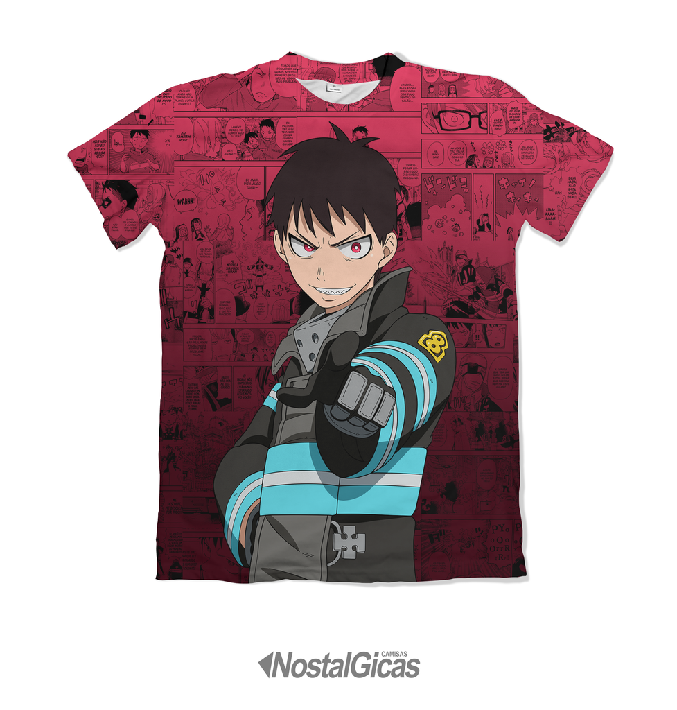 Camisa Anime Fire Force Personagens Mangá Azul