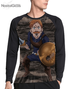 Camisa Manga Longa Raglan Escanor Pecado do Leão Estampa Total