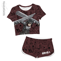 Kit Feminino Cropped + Short Mikasa Ackerman - Shingeki no Kyojin