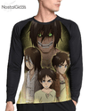 Camisa Manga Longa Raglan Eren Jaeger Estampa Total Frente