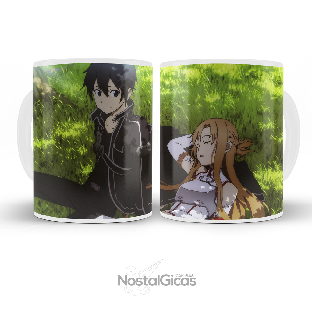 Caneca Sword Art Online Personagens Pose Interior E Alça Branca