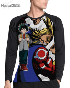 Camisa Manga Longa Raglan Midoriya e All Might Estampa Total