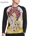 Camisa Manga Longa Raglan Natsu e Lucy Fairy Tail Estampa Total