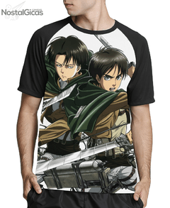 Camisa Raglan Levi e Eren Attack on Titan Estampa Total Frente